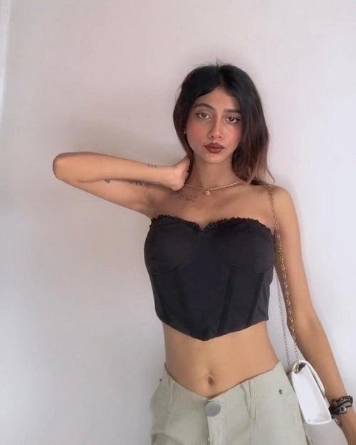 Clara Corset Crop Top - Coal