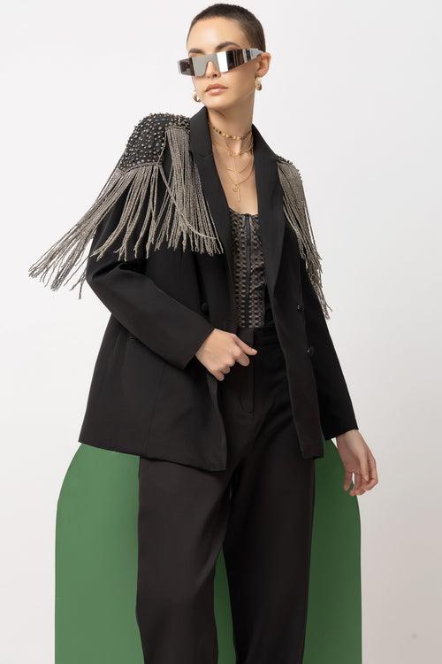 Phoenix Fringe Black Blazer