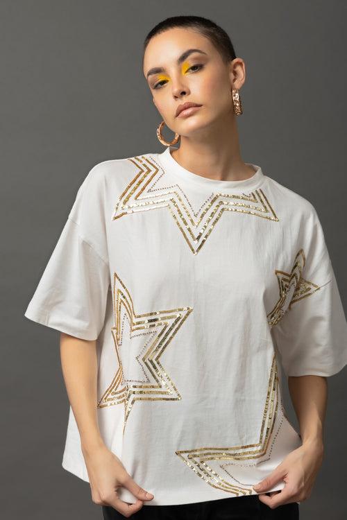 Starlet Sequins White T-shirt