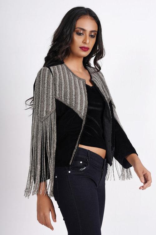 Tyler Beaded Velvet Fringe Jacket