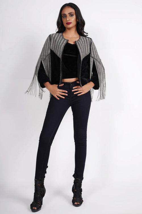 Tyler Beaded Velvet Fringe Jacket