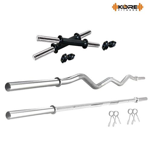 Kore PVC 10-50 kg Home Gym Set with One 3 Ft Curl + 3 Ft Plain Rod and One Pair Dumbbell Rods (PVC-COMBO343-WB-WA)