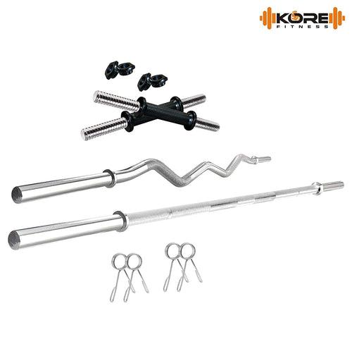 Kore PVC 10-100 kg Home Gym Set with One 3 Ft Curl + 4 Ft Plain Rod and One Pair Dumbbell Rods with Gym Accessories (PVC-COMBO42)