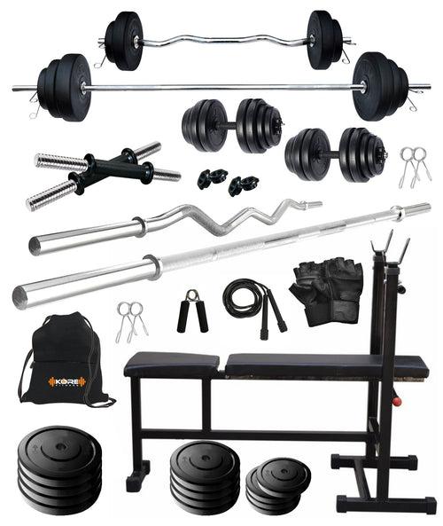 Kore 20-100 kg with One 3 Ft Curl + 5 Ft Plain Rod and One Pair Dm Rods with 3 In 1 Bench & Accessories (COMBO5)