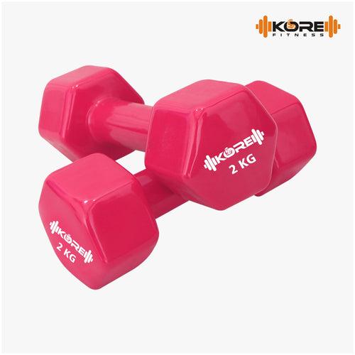 Kore Professional Vinyl 1-10 Kg (Set of Two) Dumbbells Home Gym Exercise Equipment for Men & Women (DM-VINYL-COMBO16)