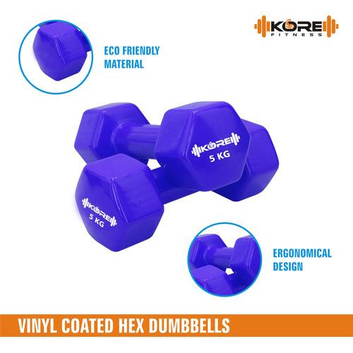 Kore Professional Vinyl 1-10 Kg (Set of Two) Dumbbells Home Gym Exercise Equipment for Men & Women (DM-VINYL-COMBO16)