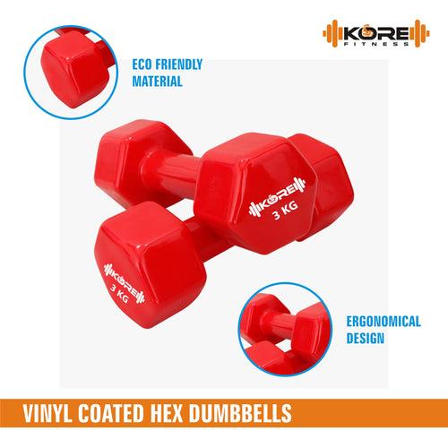 Kore Professional Vinyl 1-10 Kg (Set of Two) Dumbbells Home Gym Exercise Equipment for Men & Women (DM-VINYL-COMBO16)