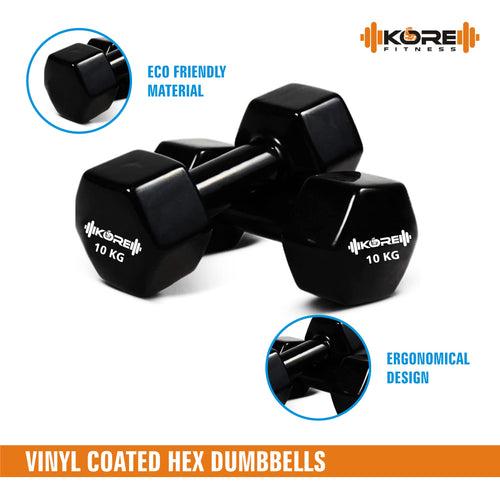 Kore Professional Vinyl 1-10 Kg (Set of Two) Dumbbells Home Gym Exercise Equipment for Men & Women (DM-VINYL-COMBO16)