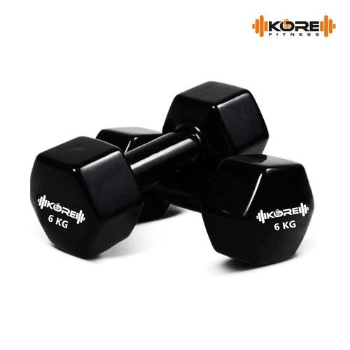 Kore Professional Vinyl 1-10 Kg (Set of Two) Dumbbells Home Gym Exercise Equipment for Men & Women (DM-VINYL-COMBO16)