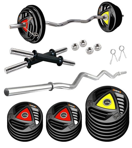 Kore Professional 10-50 kg Metal Integrated Rubber Plates Home Gym Set with One 3 Ft Curl Rod and One Pair Dumbbell Rods (PRO-COMBO3-WB-WA)