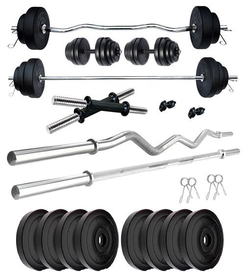 Kore PVC 10-50 kg Home Gym Set with One 3 Ft Curl + 3 Ft Plain Rod and One Pair Dumbbell Rods (PVC-COMBO343-WB-WA)