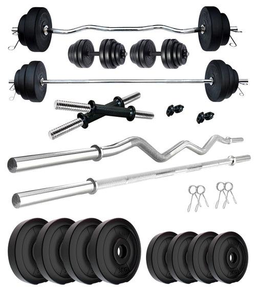 Kore PVC 10-50 kg Home Gym Set with One 3 Ft Curl + 3 Ft Plain Rod and One Pair Dumbbell Rods (PVC-COMBO343-WB-WA)