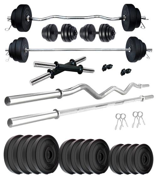 Kore PVC 10-50 kg Home Gym Set with One 3 Ft Curl + 3 Ft Plain Rod and One Pair Dumbbell Rods (PVC-COMBO343-WB-WA)