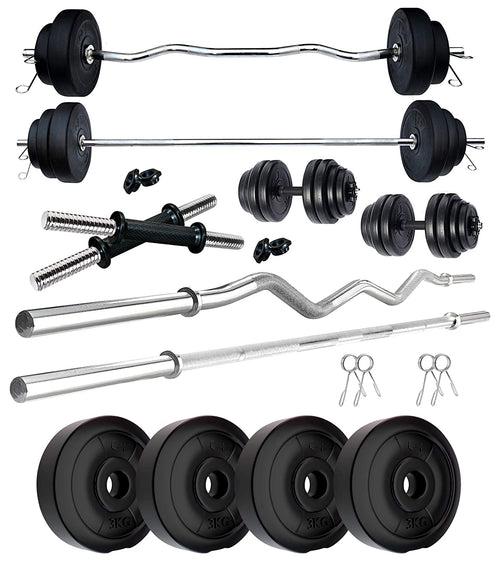 Kore PVC 10-50 kg Home Gym Set with One 3 Ft Curl + 3 Ft Plain Rod and One Pair Dumbbell Rods (PVC-COMBO343-WB-WA)