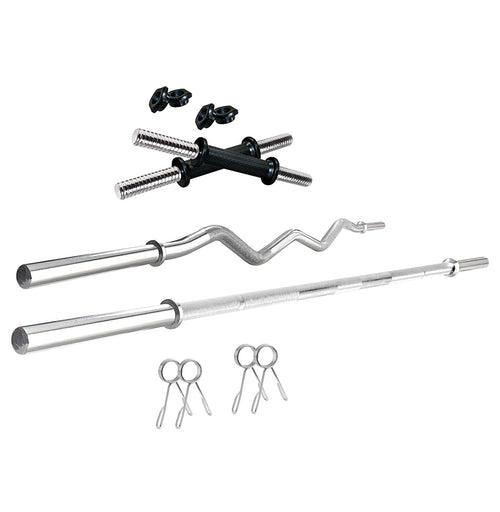 Kore PVC 10-100 kg Home Gym Set with One 3 Ft Curl + 4 Ft Plain Rod and One Pair Dumbbell Rods with Gym Accessories (PVC-COMBO42)