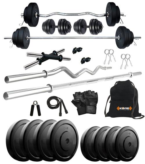 Kore 10-100 kg Home Gym Set with One 3 Ft Curl + 4 Ft Plain Rod and One Pair Dumbbell Rods with Gym Accessories (COMBO42)