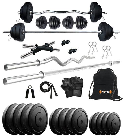 Kore 10-100 kg Home Gym Set with One 3 Ft Curl + 4 Ft Plain Rod and One Pair Dumbbell Rods with Gym Accessories (COMBO42)