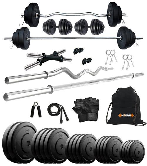 Kore 10-100 kg Home Gym Set with One 3 Ft Curl + 4 Ft Plain Rod and One Pair Dumbbell Rods with Gym Accessories (COMBO42)