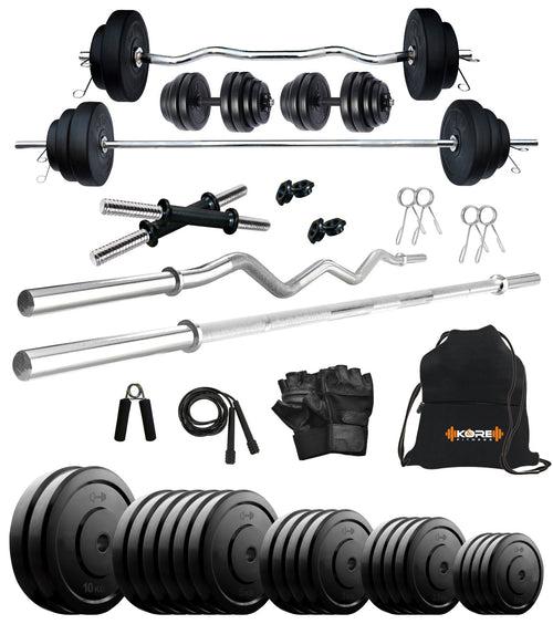 Kore 10-100 kg Home Gym Set with One 3 Ft Curl + 4 Ft Plain Rod and One Pair Dumbbell Rods with Gym Accessories (COMBO42)