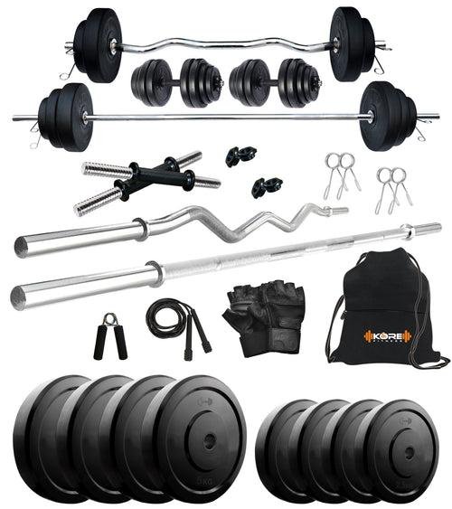 Kore 10-100 kg Home Gym Set with One 3 Ft Curl + 5 Ft Plain Rod and One Pair Dumbbell Rods with Gym Accessories (COMBO2)