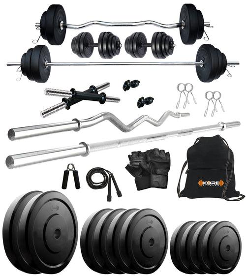 Kore 10-100 kg Home Gym Set with One 3 Ft Curl + 5 Ft Plain Rod and One Pair Dumbbell Rods with Gym Accessories (COMBO2)