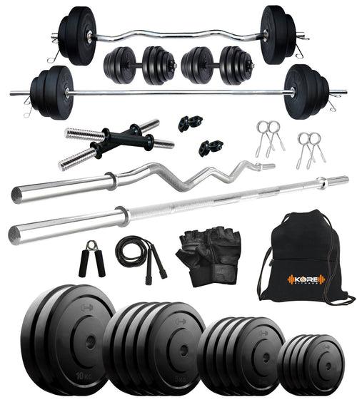 Kore 10-100 kg Home Gym Set with One 3 Ft Curl + 5 Ft Plain Rod and One Pair Dumbbell Rods with Gym Accessories (COMBO2)