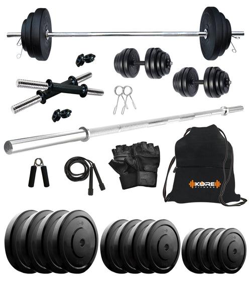 Kore 10-100 kg Home Gym Set with One 4 Ft Plain and One Pair Dumbbell Rods with Gym Accessories (COMBO9)