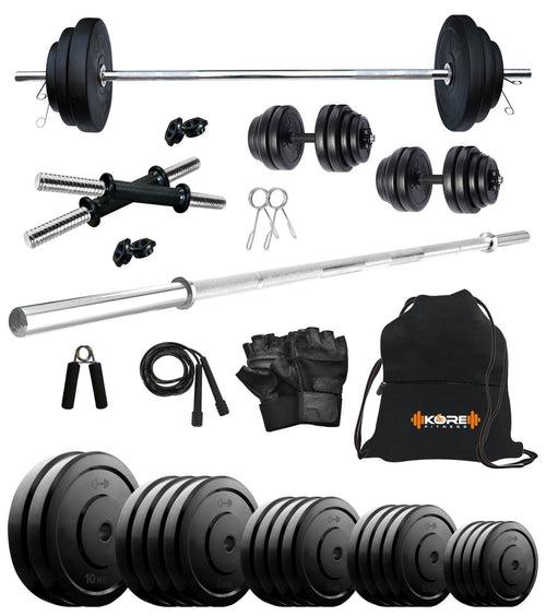 Kore 10-100 kg Home Gym Set with One 4 Ft Plain and One Pair Dumbbell Rods with Gym Accessories (COMBO9)