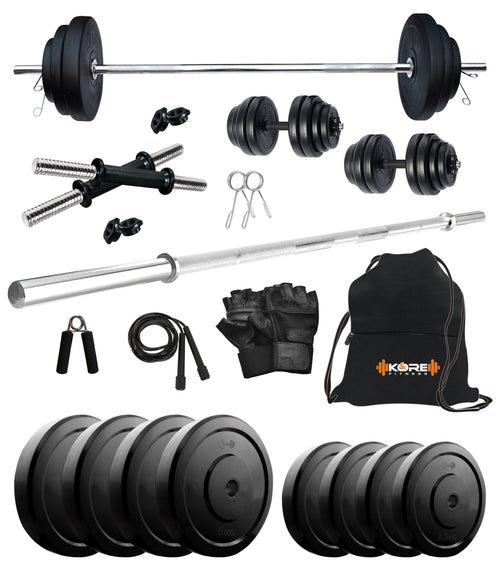 Kore 10-50 kg Home Gym Set with One 3 Ft Plain and One Pair Dumbbell Rods with Gym Accessories (COMBO43)