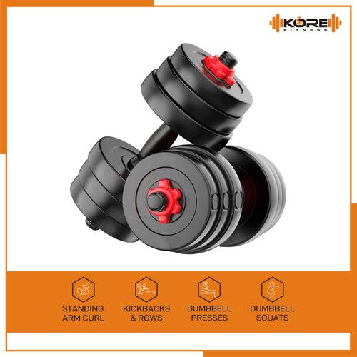 Kore PVC DM 4-40 Kg Dumbbells Set and Fitness Kit for Men and Women Whole Body Workout(PVC-DM-COMBO16)