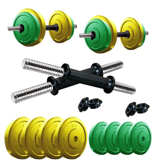 Kore Premium 4-40 Kg Coloured Solid Rubber with One Pair Dumbbell Rods for workout