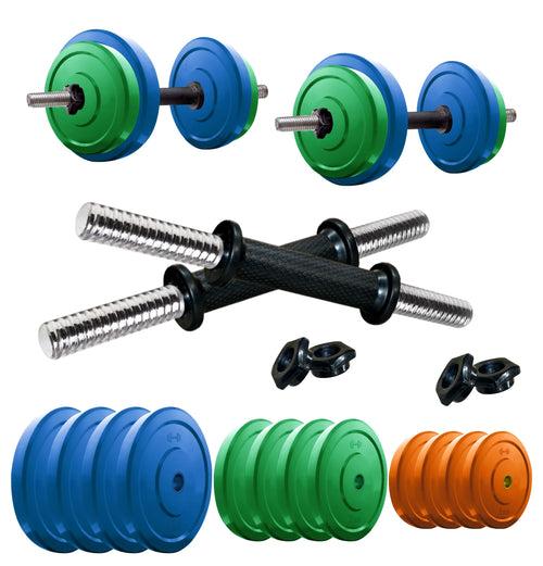 Kore Premium 4-40 Kg Coloured Solid Rubber with One Pair Dumbbell Rods for workout
