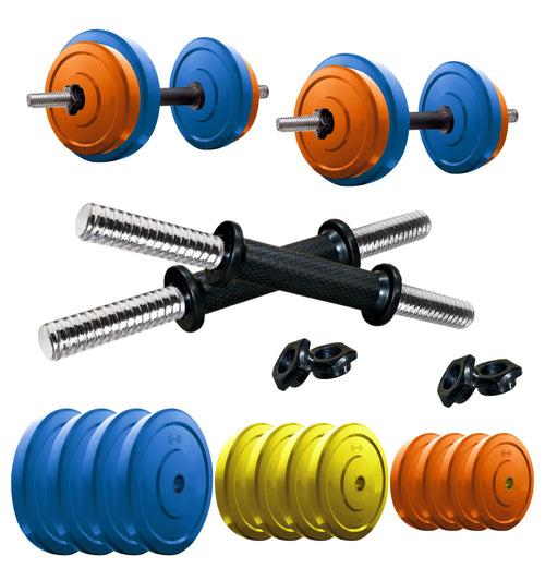 Kore Premium 4-40 Kg Coloured Solid Rubber with One Pair Dumbbell Rods for workout