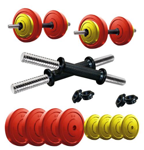 Kore Premium 4-40 Kg Coloured Solid Rubber with One Pair Dumbbell Rods for workout