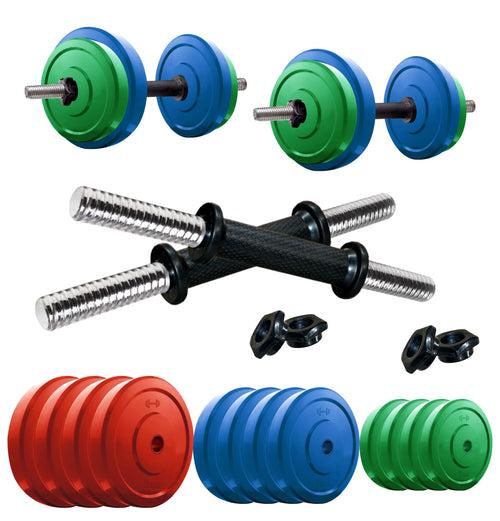 Kore Premium 4-40 Kg Coloured Solid Rubber with One Pair Dumbbell Rods for workout