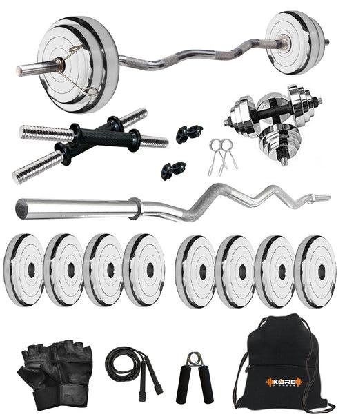 Kore Professional Steel 10-50 kg Home Gym Set with One 3 Ft Curl and One Pair Dumbbell Rods with Gym Accessories (SP-COMBO3)