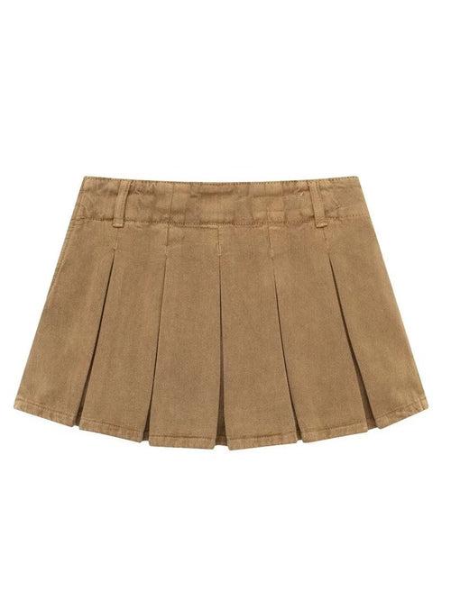 Khaki Denim Low Rise Pleated Skort