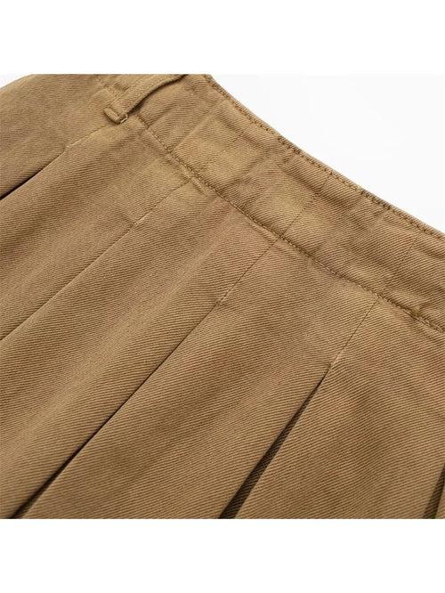 Khaki Denim Low Rise Pleated Skort