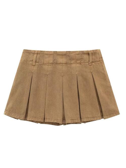 Khaki Denim Low Rise Pleated Skort