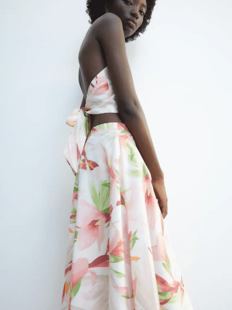 Halterneck Floral Print Knotted Top & Skirt Coord Set