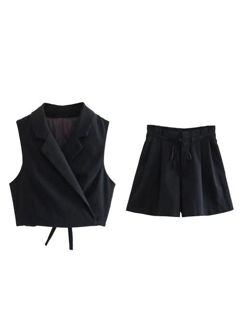 Crop Drawstring Waist Coat & Shorts Coord Set