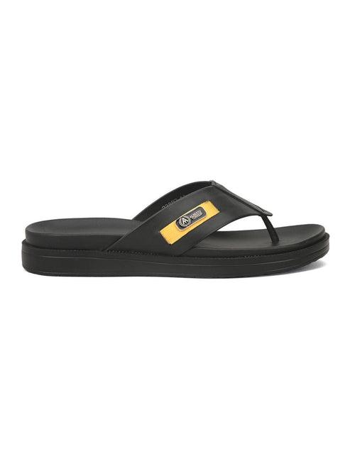 Deriko Black Genuine Leather Flip Flops For Men