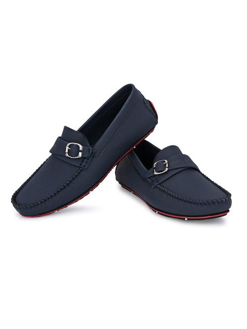 Navy Blue Loafers With Buckle Closure