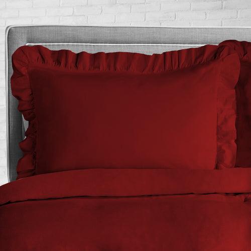 Burgundy Trimmed Ruffled Duvet Cover