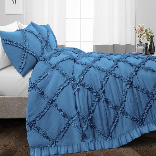 Mediterranean Blue Diamond Ruffled Duvet Cover