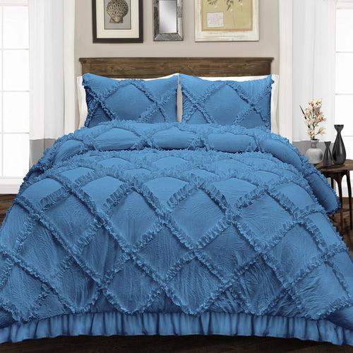 Mediterranean Blue Diamond Ruffled Duvet Cover