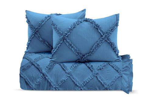 Mediterranean Blue Diamond Ruffled Duvet Cover