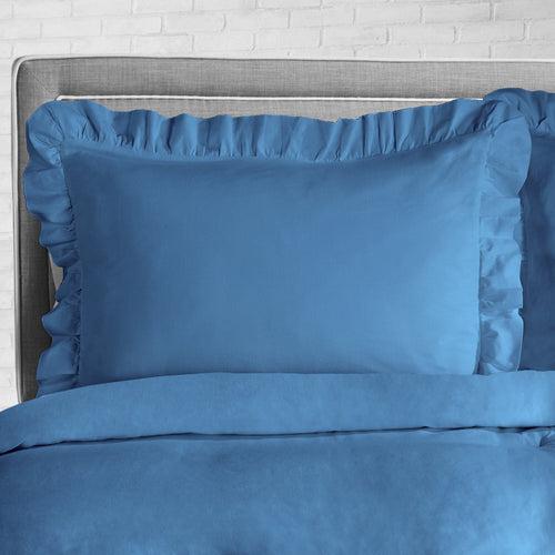 Mediterranean Blue Trimmed Ruffled Duvet Cover