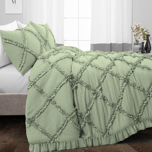 Moss Diamond Ruffled Duvet Cover