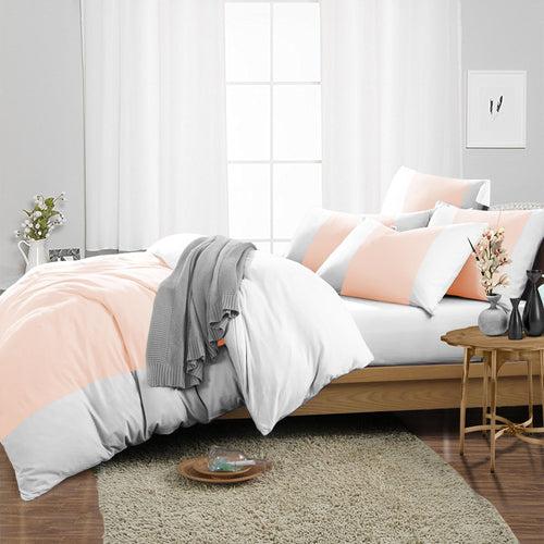 Peach Contrast Colour Bar Duvet Cover